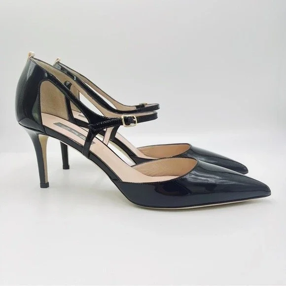 SJP Sarah Jessica Parker Size 40.5 10.5 Black Patent Leather Pump Heels Shoes‎
